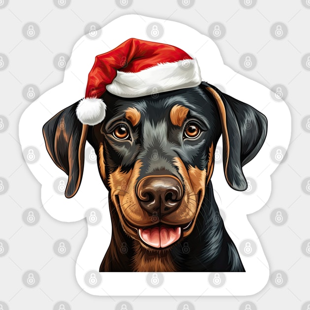 Christmas Peeking Doberman Pinscher Dog Sticker by Chromatic Fusion Studio